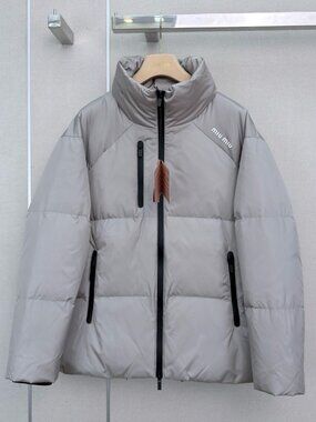 Miu Miu Grey Stand Collar Quilted Puffer Jacket